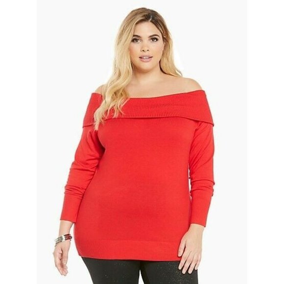 Torrid Womens Sweater Off the Shoulder Red Plus Size 4X NWT - Picture 2 of 4